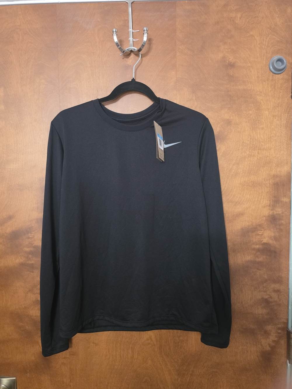 Nike Dri Fit Black Long-Sleeve Crew with Silver Swoosh